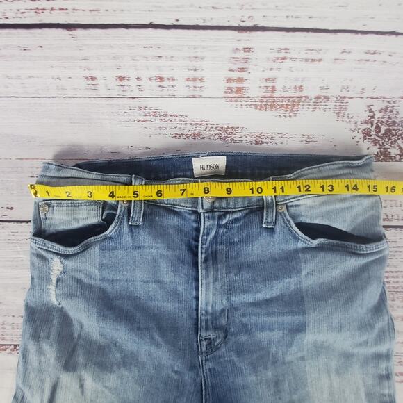 Hudson Barbara High Waist Distressed Crop Jeans Busted Knee Size 31 - Picture 10 of 12
